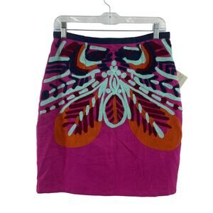 Missy Robertson Fuchsia Embroidered Linen Pencil Skirt Womens Size Medium NWT